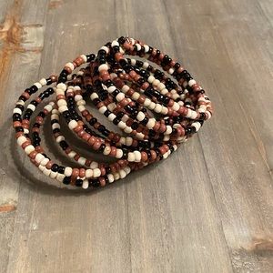Black brown and cream beaded cuff bracelet